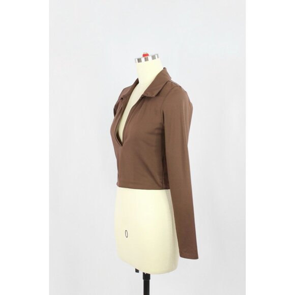 Aritzia BABATON Contour Brown Jersey Polo Long Sleeve Waist T-Shirt, Size M - Picture 4 of 13